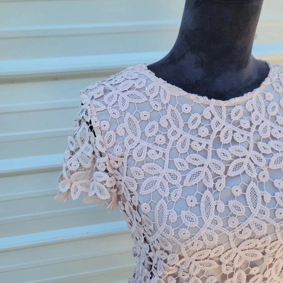 Catherine Malandrino Blush Pink Crochet LACE Tank Top Blouse Cotton Zip S - Picture 7 of 7